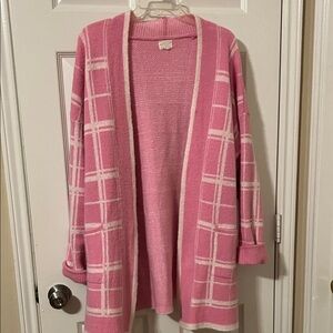 Chic Pink Checkered Open-Front Cardigan